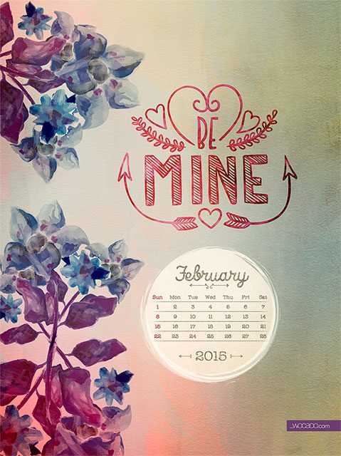 February Wallpaper Calendar FREE by WOCADO