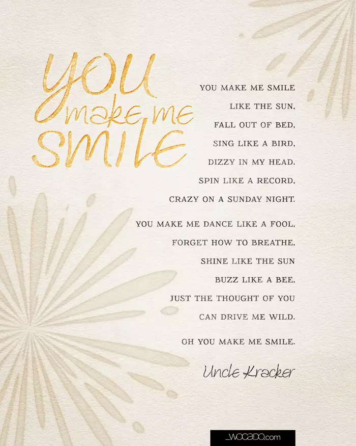 You make me smile - Uncle Kracker Lyrics - 8x10 Printable by WOCADO