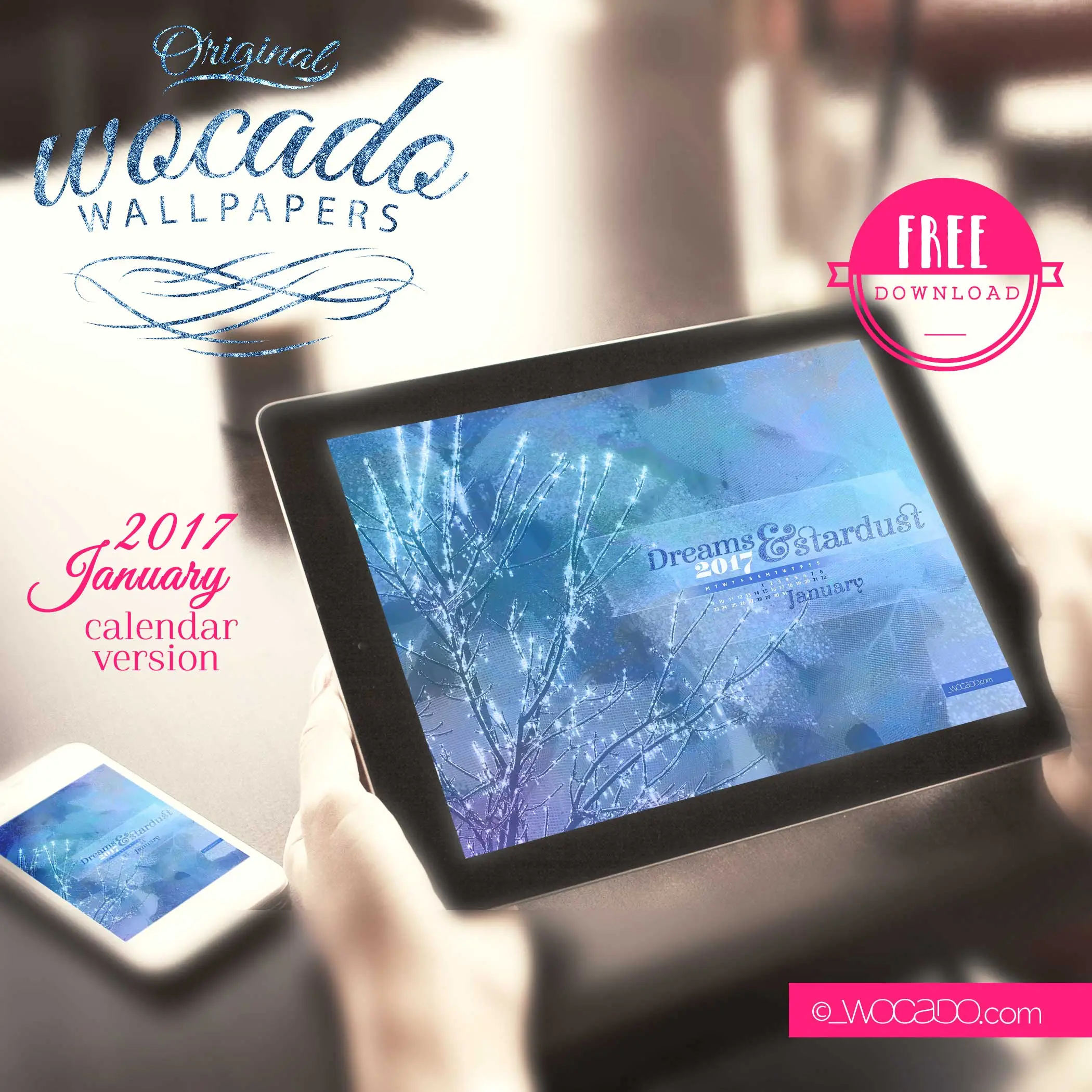 January 2017 Calendar Wallpaper - Free Download by WOCADO