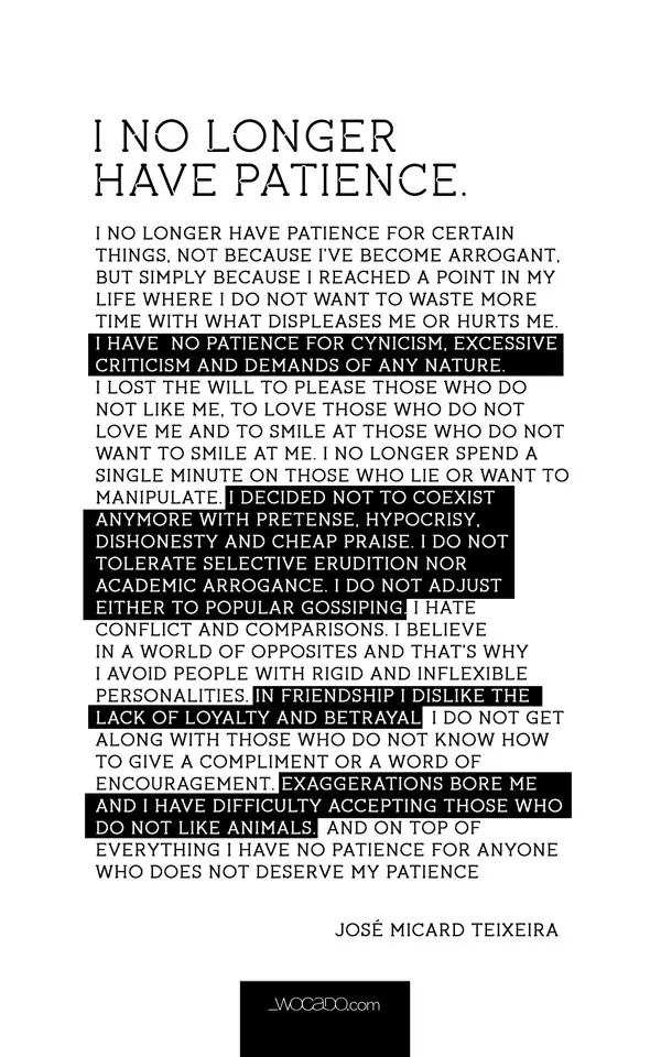 I No Longer Have Patience Quote - Poster by WOCADO