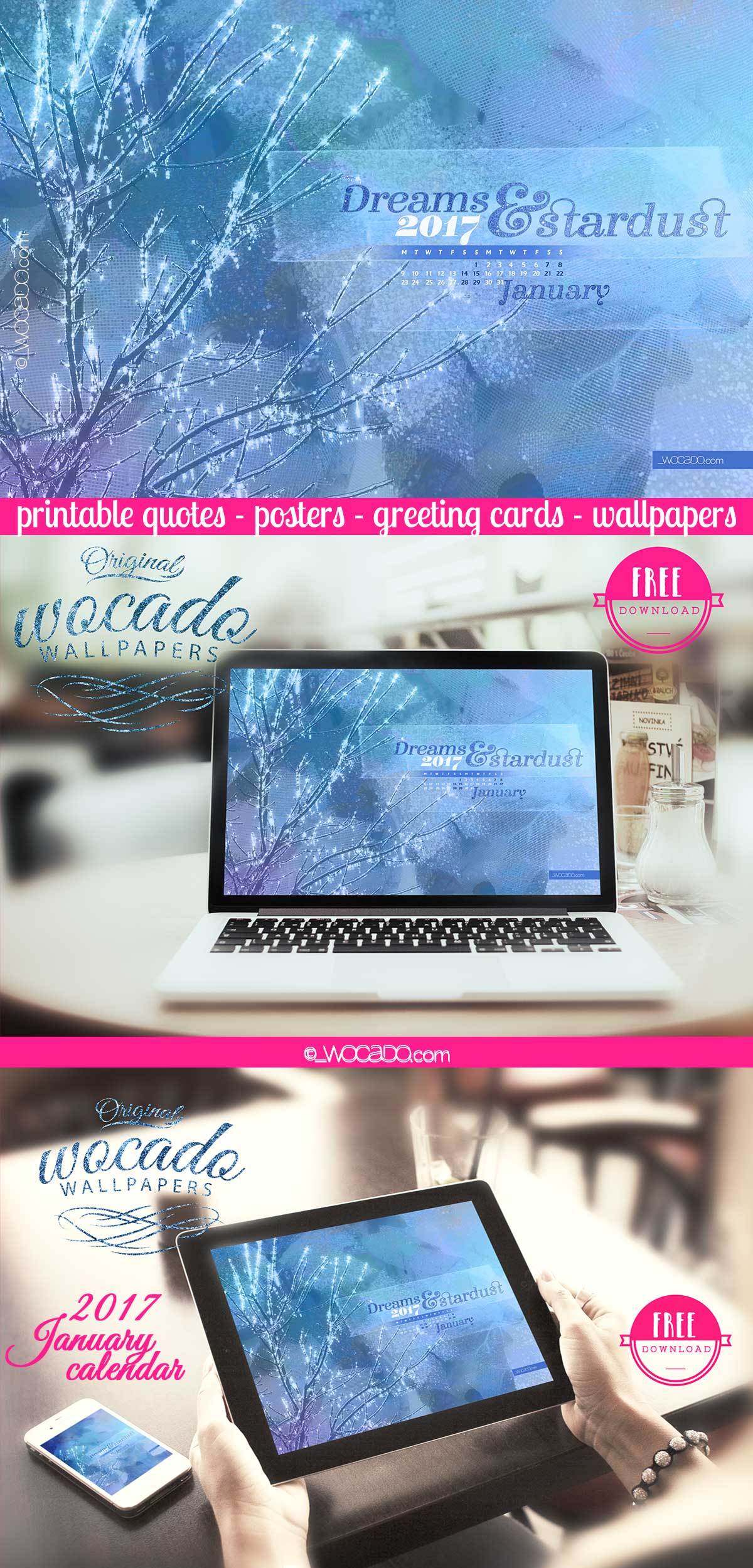January 2017 Calendar Wallpaper - Free Download by WOCADO